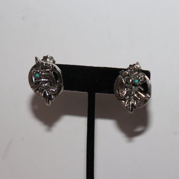 Vintage silver and turquoise clip on earrings 1" - Picture 4 of 5
